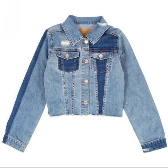 Levi's Other - LEVI’S • Blue Jean Denim Distressed Frayed Cropped Patchwork Jacket